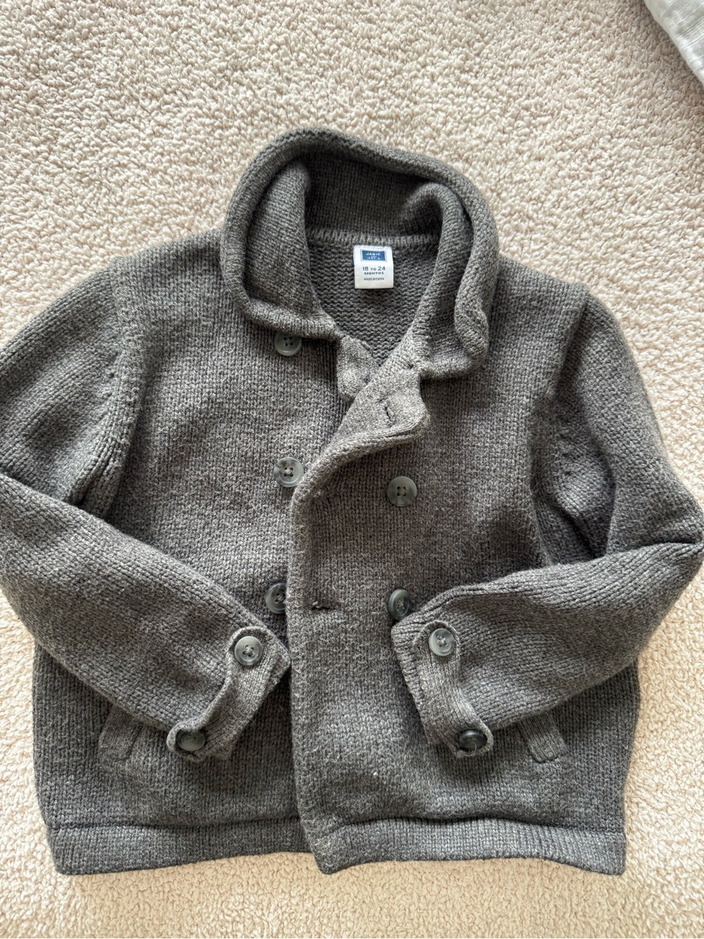 Janie and Jack Gray Double-Breasted Knit Sweater - 18-24 Mo